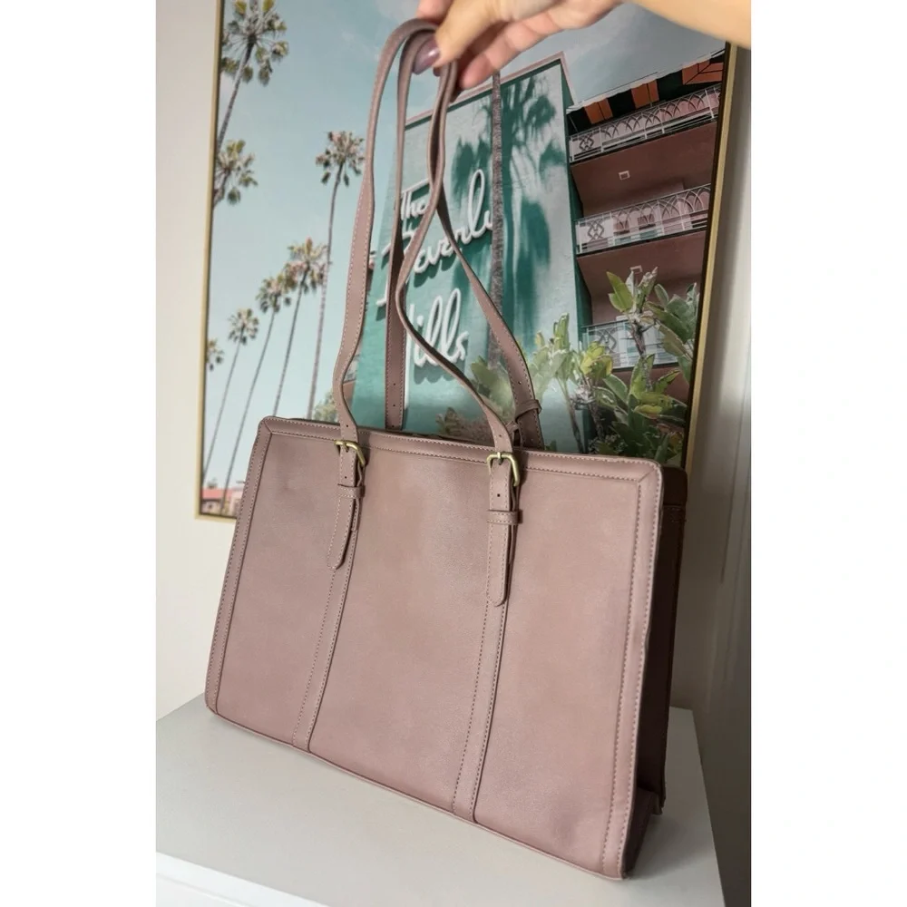 Ecosusi Tan Vegan Faux Leather Laptop Tote Bag 15.6” Work Purse 16x12
